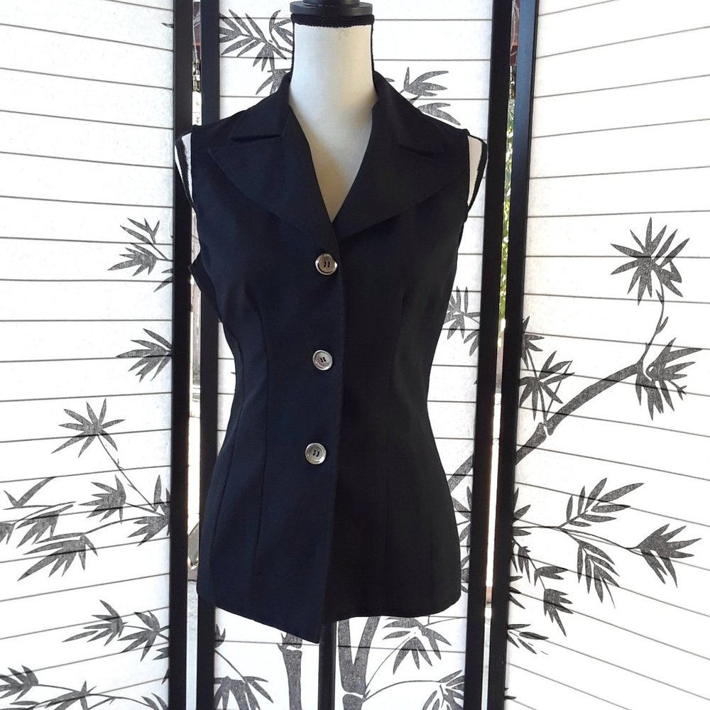 Vintage 1980s Black G Buckle V Neck Button Down Vest
